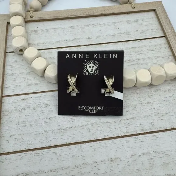 Anne Klein E-ZComfort Clip Gold CE Cry Crossover Hoops NWT - Picture 5 of 5